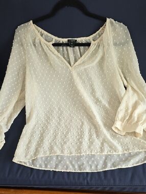 J. Crew Cream Swiss Dot Peasant Top